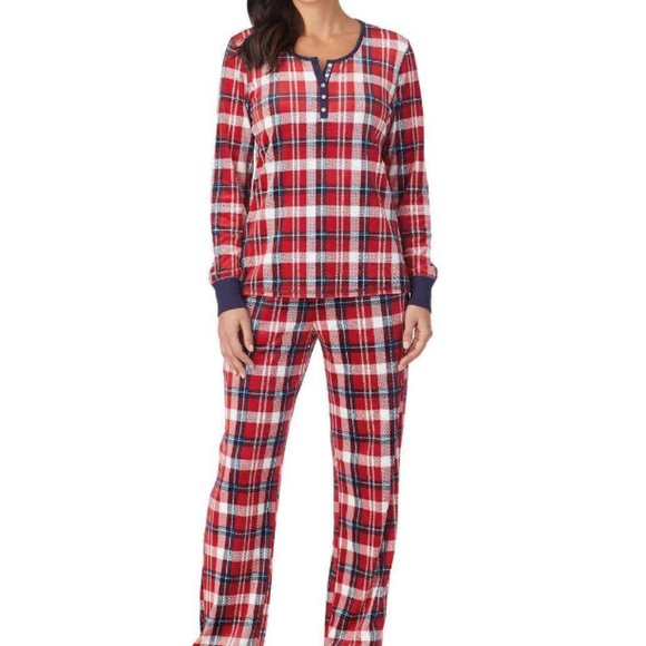 NWT Nautica Ladies 2pc Plaid Fleece Pajama Sleepwear Set SMALL - Picture 1 of 6